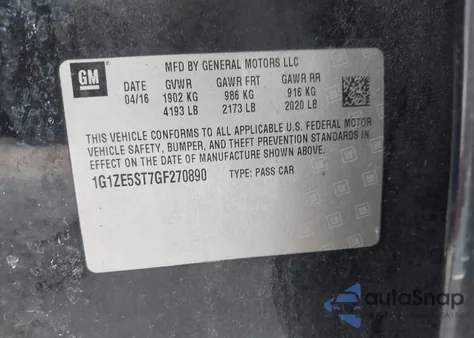 2016 Chevrolet Malibu 1Lt from USA, damaged, VIN 1G1ZE5ST7GF270890